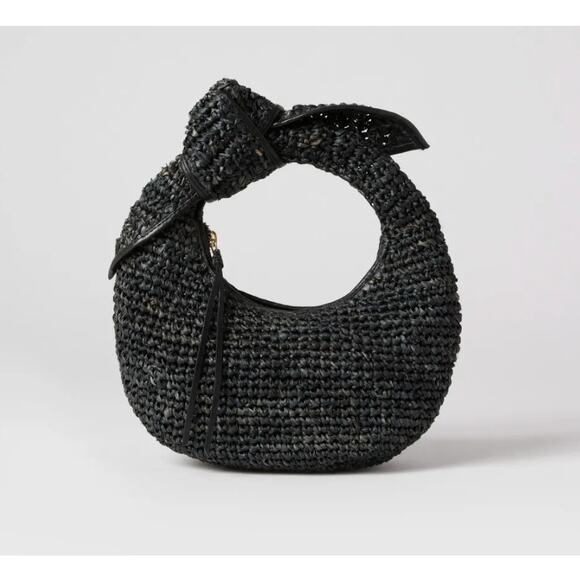 Poolside Hobo Handbag The Josie Knot Bag in Black Woven Straw Raffia - Picture 1 of 8